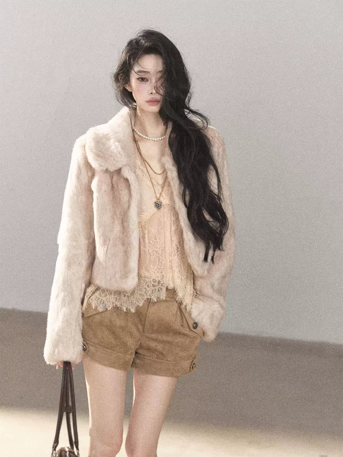 AOMALM - Frosty Lavender Gray Rabbit Fur Jacket