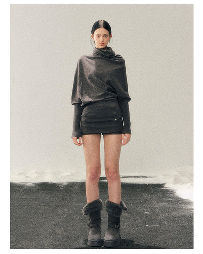 少也眼 "Ember at Dusk" High-Neck Cozy Knit Top – Smart Gray