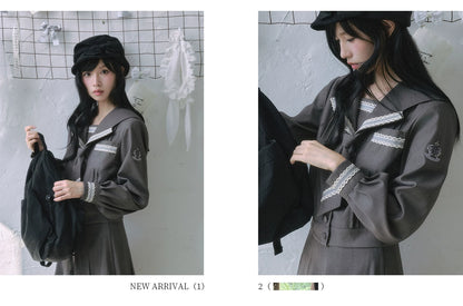 "Showa Girl" Sailor Uniform Collection (Sailor Blouse / A-Line Skirt / Box Pleated Midi Skirt / Polka Dot Scarf)