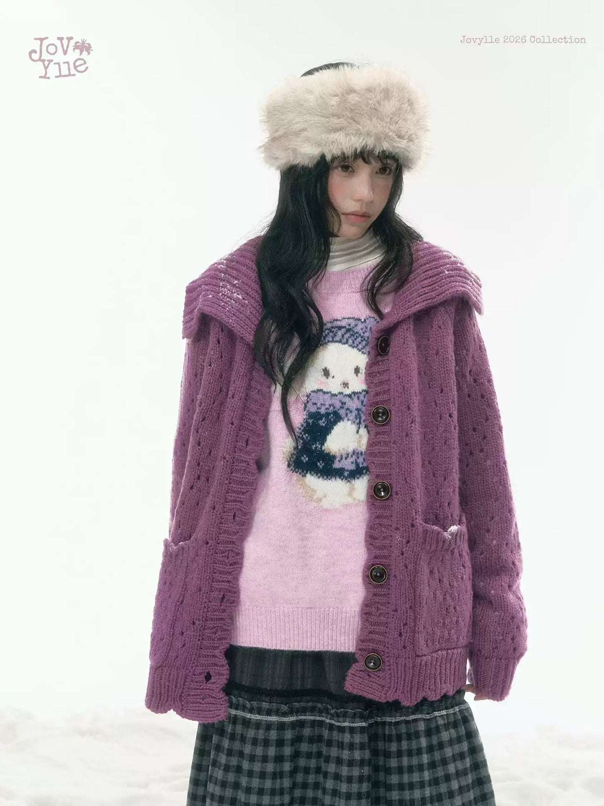 JOVYLLE - Pink Rabbit Jacquard Knit Sweater