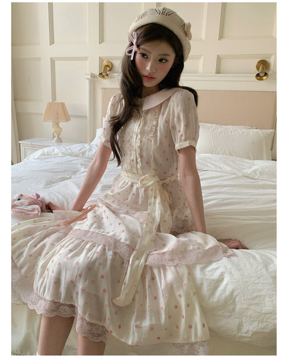 “Peach Mist Daydream” Ivory Polka Floral Cake Dress