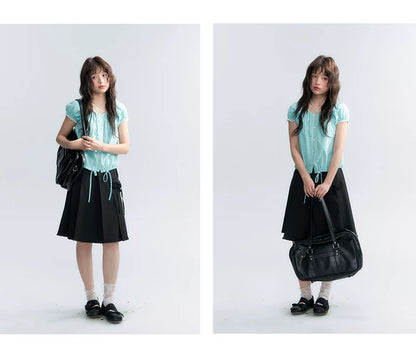 "Midnight Academy" Black Pleated Mini Skirt
