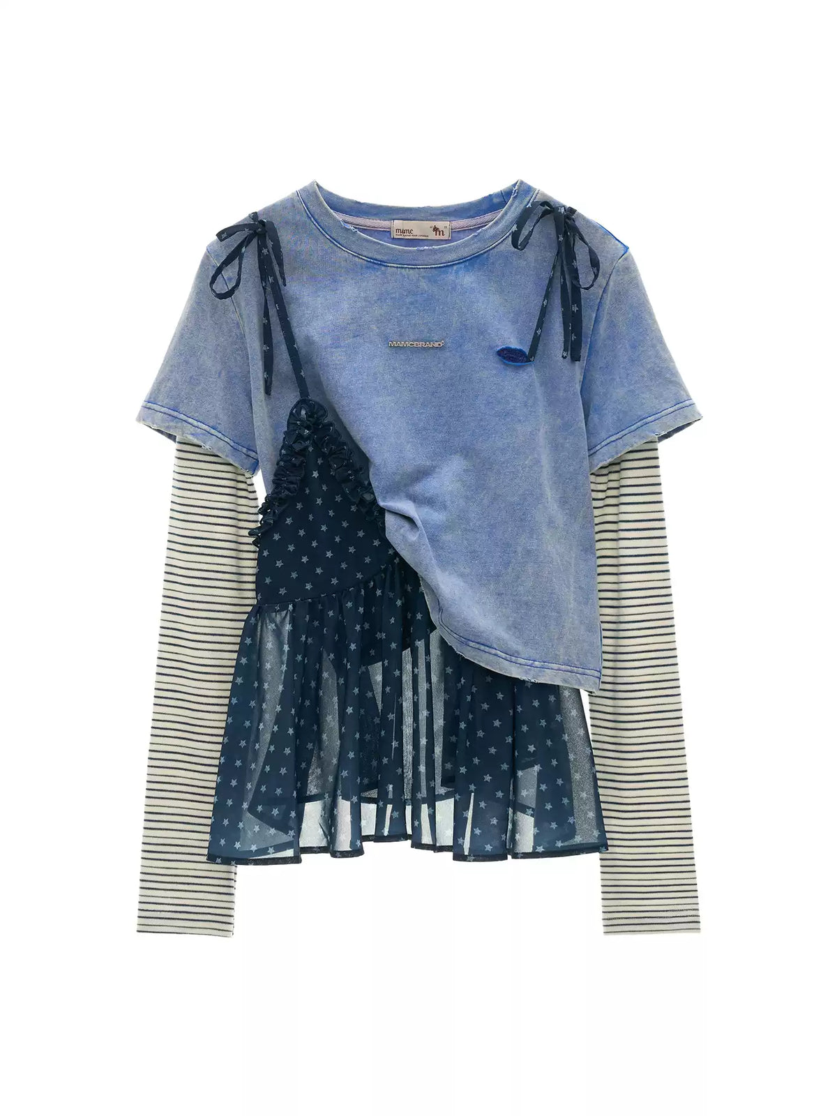 MAMC - Vintage Blue Faux-Layered Star Print Cami & Long-Sleeve Top