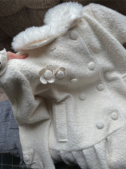 阮阮自制 - Birch Lily Milky White Detachable Fur Wool Coat