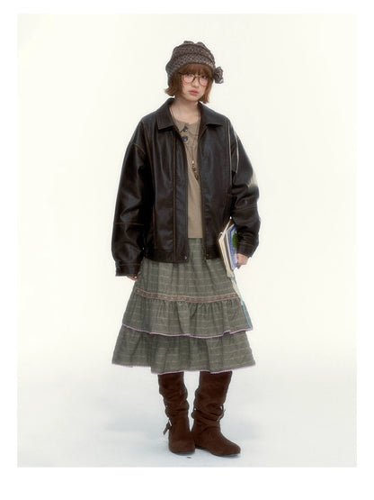 "The Vintage Darling" Light Coffee Plaid Cotton Peter Pan Collar Blouse