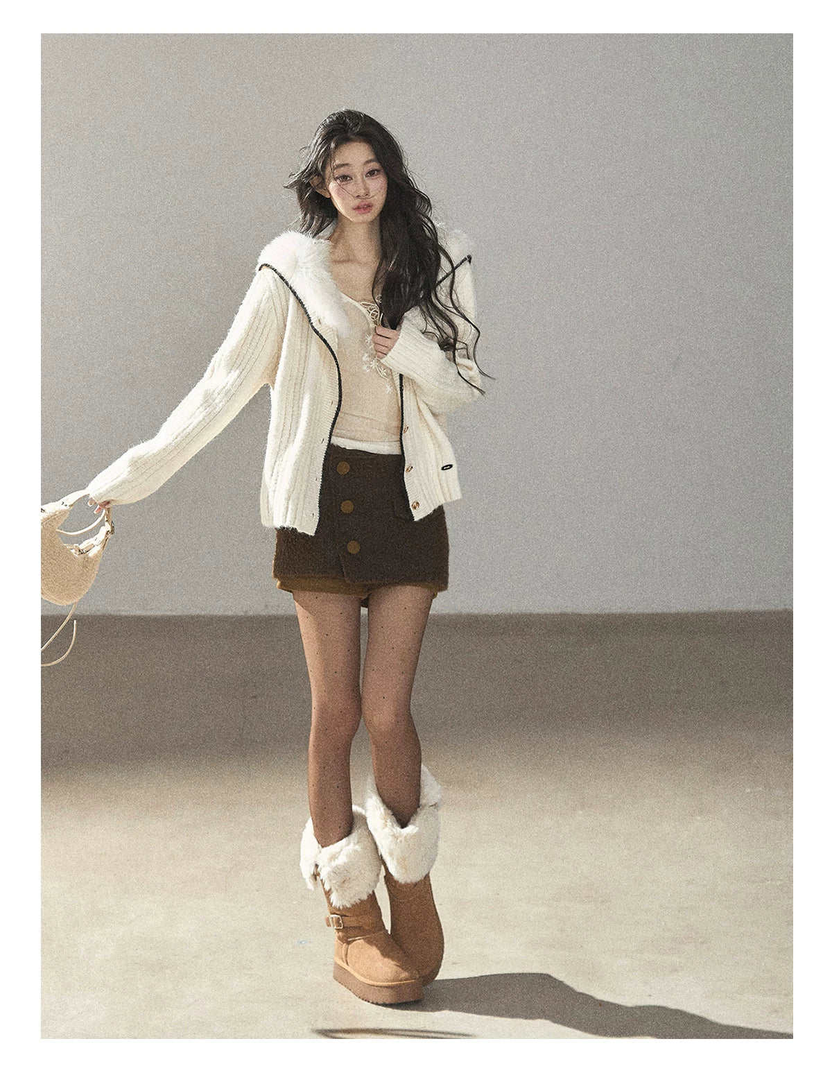 AOMALM - Roasted Pecan Low-Rise Wool-Look Skort