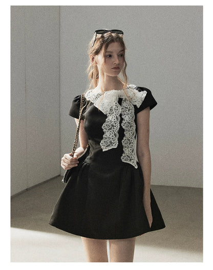 "A River Woven by Moonlight" Rich Black Lace Cocktail Mini Dress