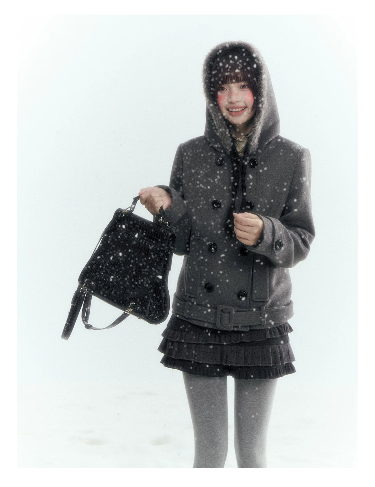 Horridale - Dark Gray Double-Breasted Hooded Wool Blend Coat