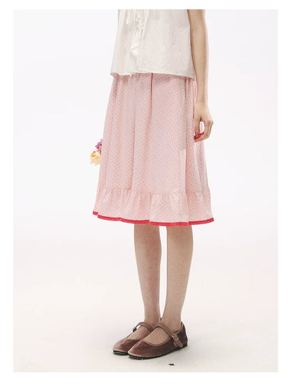 "Rosy Picnic" Pink Polka Dot A-Line Mini Skirt