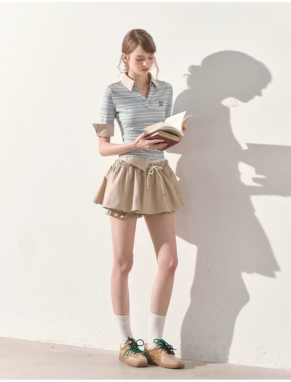 "A Beautiful Forecast" Blue Stripe Layered Polo Knit Top