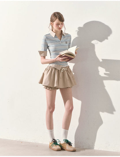 "A Beautiful Forecast" Blue Stripe Layered Polo Knit Top