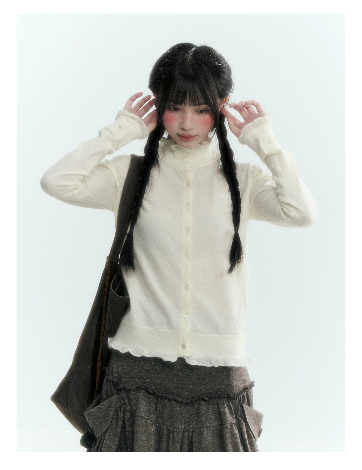 Horridale - Cloud White Ruffle Trim Embroidered Knit Top