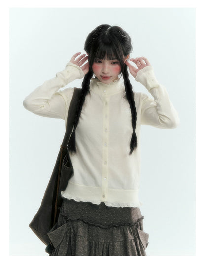 Horridale - Cloud White Ruffle Trim Embroidered Knit Top