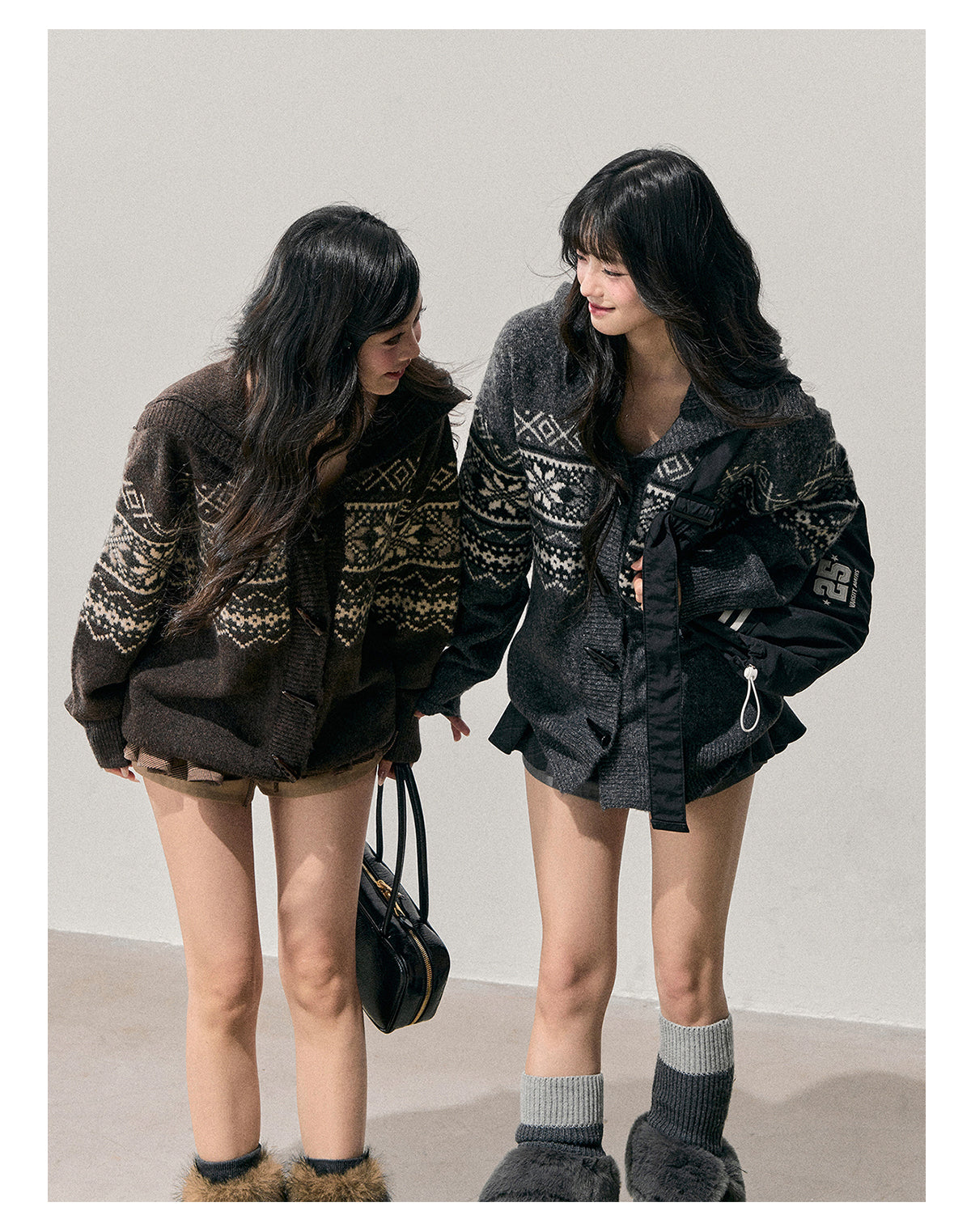 少也眼 "Weightless Night" Fair Isle Toggle Knit Cardigan
