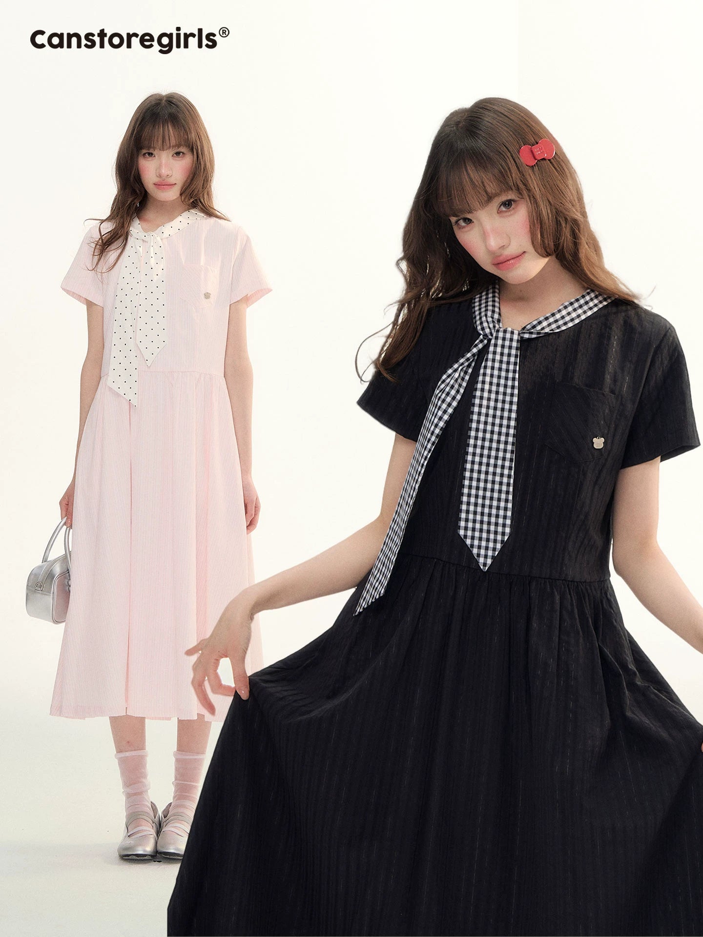 "Summer Ribbon Letter" Tie-Neck Preppy Dress LL2026016