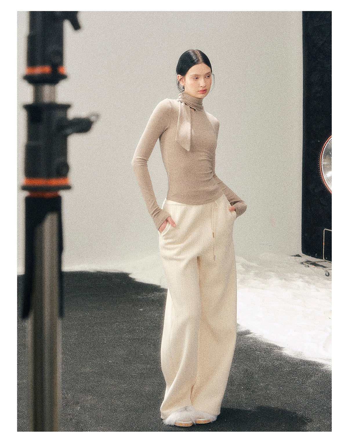 181225 “Pure Tone Essential” Semi-High Neck Soft Knit Base Top - Milk Tea Beige