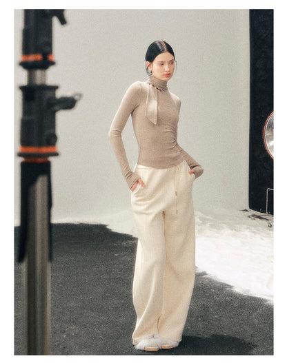 181225 “Pure Tone Essential” Semi-High Neck Soft Knit Base Top - Milk Tea Beige