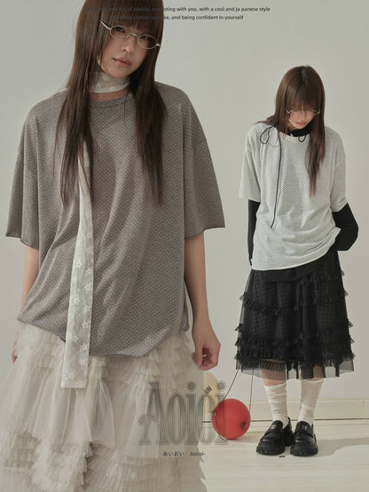 "Quiet Dots" Polka Dot Linen Blend T-Shirt (White / Coffee Gray)