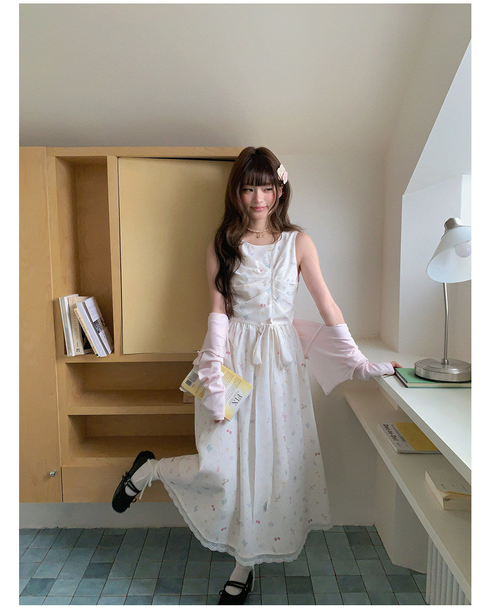 “Berry Orchard Reverie” White Floral Sleeveless Dress