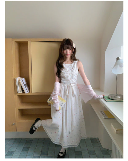 “Berry Orchard Reverie” White Floral Sleeveless Dress