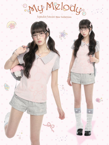 "Sweet Polka Day" Blush Pink Tee & Glacier Gray Shorts Set