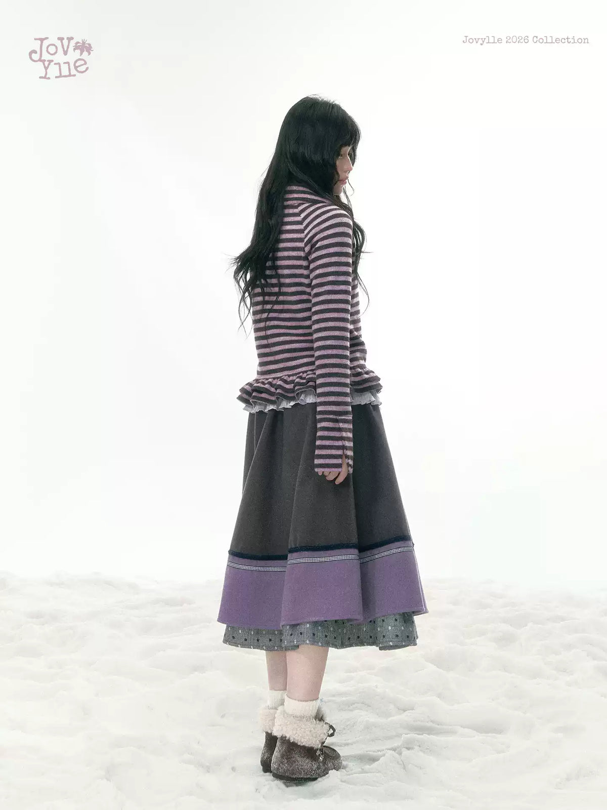 JOVYLLE - Purple Striped Knit Long-Sleeve Layering Top