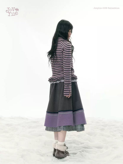 JOVYLLE - Purple Striped Knit Long-Sleeve Layering Top