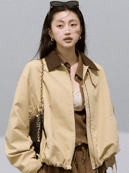OAKMOO - Vintage Textured Cotton-Linen Jacket with Adjustable Ties – Amber Almond 25Q361