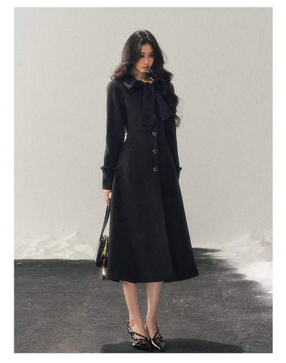 少也眼 "Snowfall Night" Wool-Blend Padded Coat – Rock Black Bow Edition
