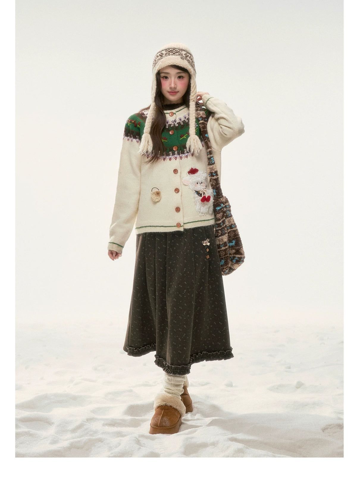 BIBIBENCY - Ivory Fair Isle Knit Cardigan