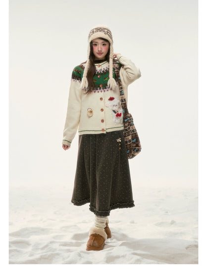 BIBIBENCY - Ivory Fair Isle Knit Cardigan