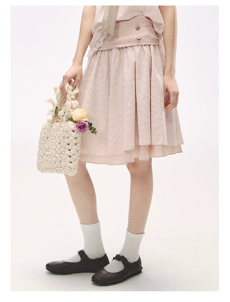 "Sweetheart Pages" Blush Pink Bow Puff Sleeve Top & A-Line Skirt Set