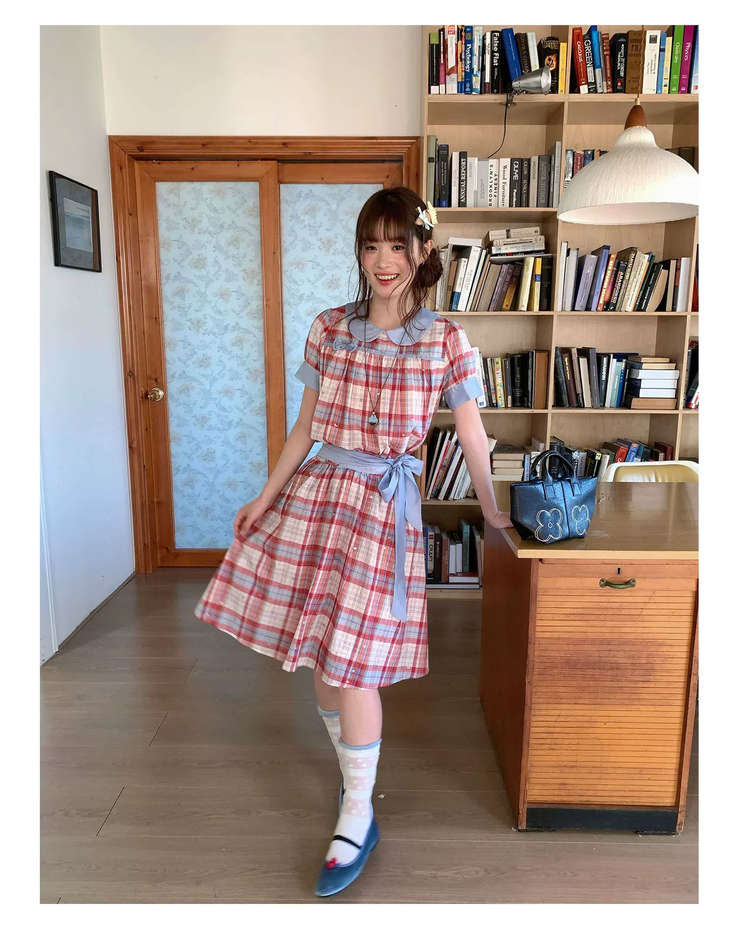 [RF] “Strawberry Soda” Vintage Plaid Cotton Midi Dress