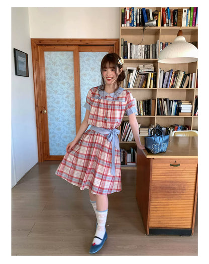 [RF] “Strawberry Soda” Vintage Plaid Cotton Midi Dress