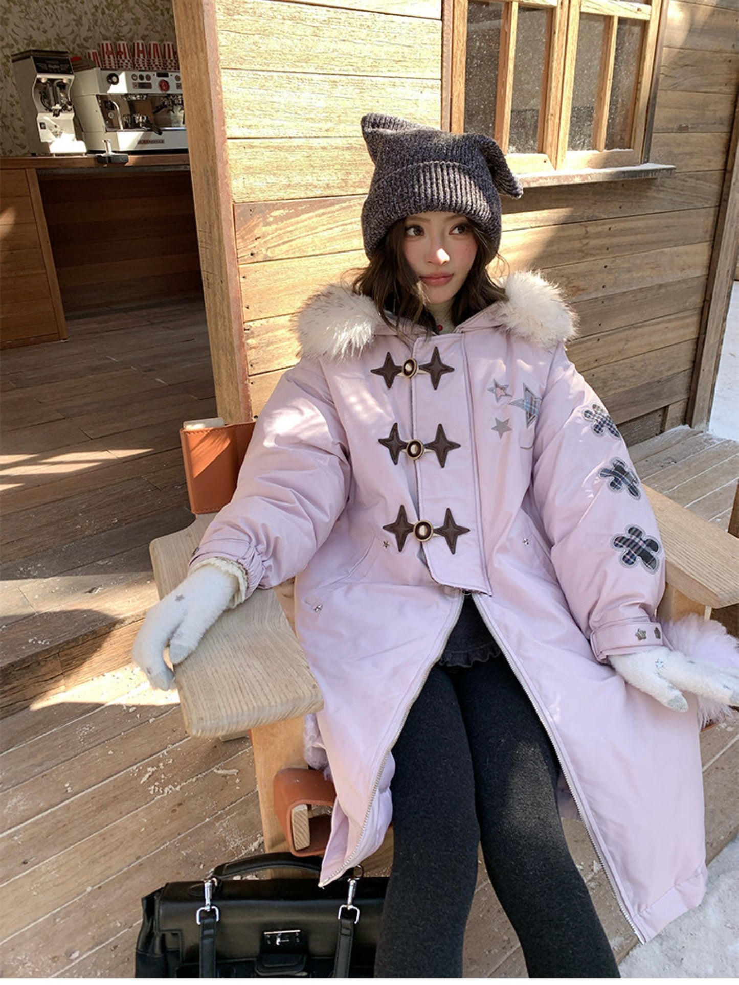 阮阮自制 - Starlight Dream Lilac Star-Trim Duck Down Coat