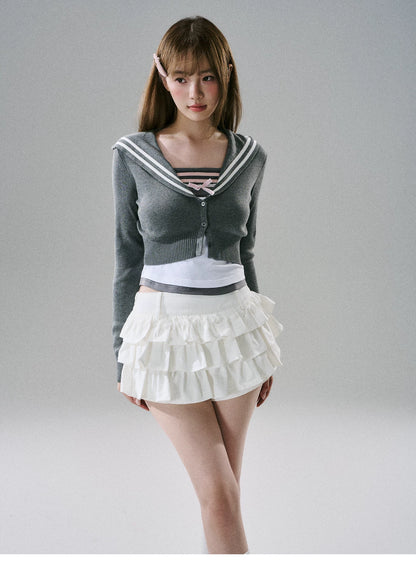 LOST FOREST - White Cotton Ruffle Utility Skirt