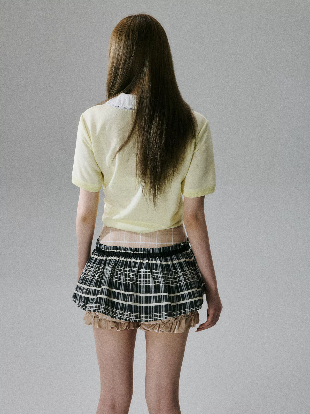 LOST FOREST - Black Plaid & Tea Brown Silk-Cotton Layered Skirt