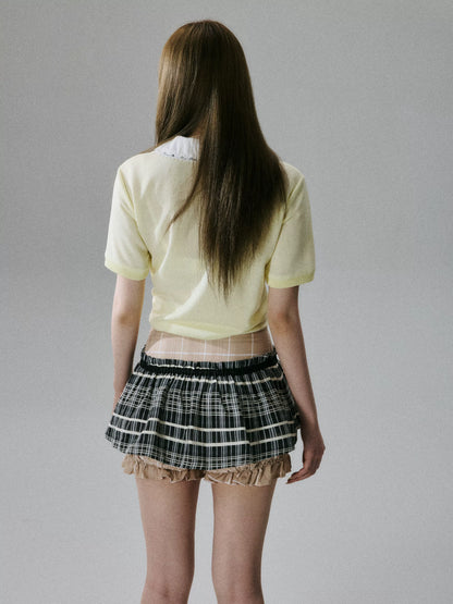 LOST FOREST - Black Plaid & Tea Brown Silk-Cotton Layered Skirt