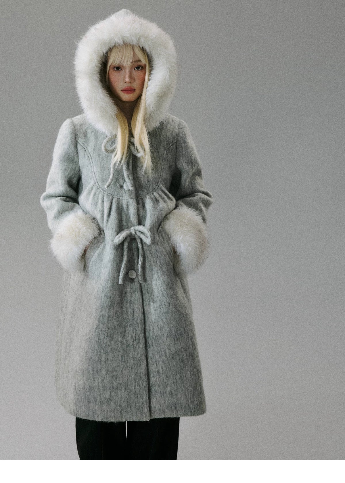 LOST FOREST - Gray 60% Wool Doll-Inspired Cape Coat