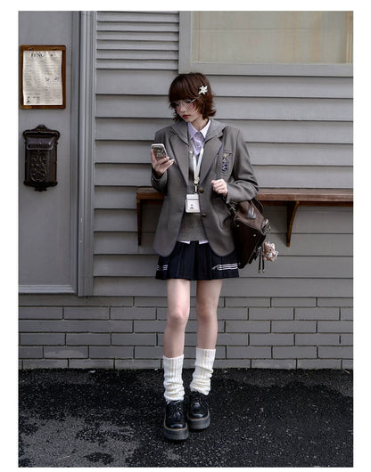 "Snow Lily Legacy" Gray Oversized School Blazer