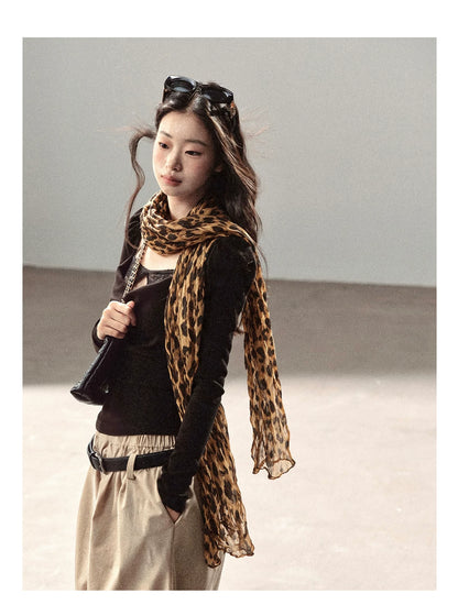 AOMALM - Korean-Style Leopard Print Shawl Scarf