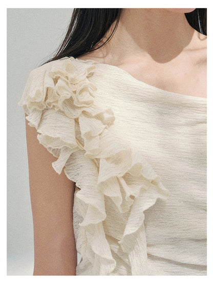 少也眼 “Soft Murmurs in Pale White” Dutch Cheese Cropped Ruffle T-Shirt 141