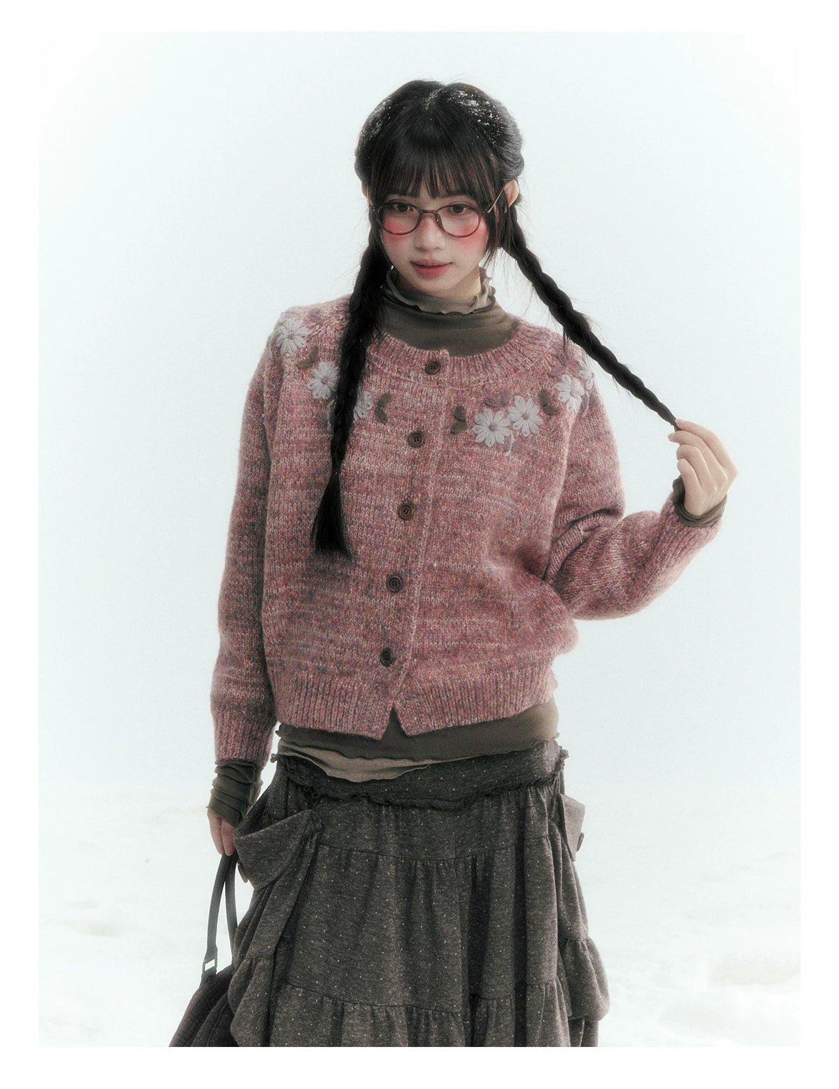 Horridale - Dusty Lotus Pink Vintage Crochet Flower Knit Cardigan