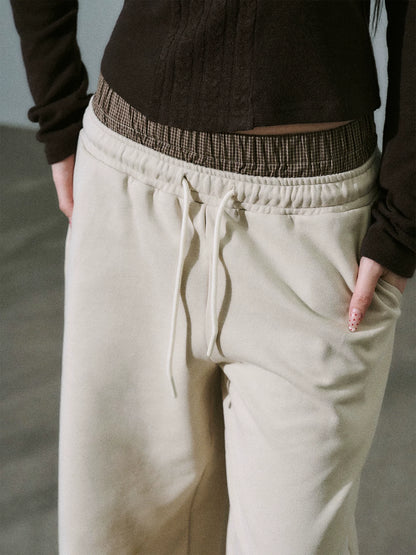 LOST FOREST - Heavyweight Cotton Low-Rise Wide-Leg Sweatpants (Dark Brown / Milk Tea)