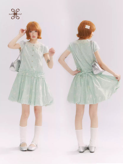 “Mint Lime” Green Stripe Lace Babydoll Dress