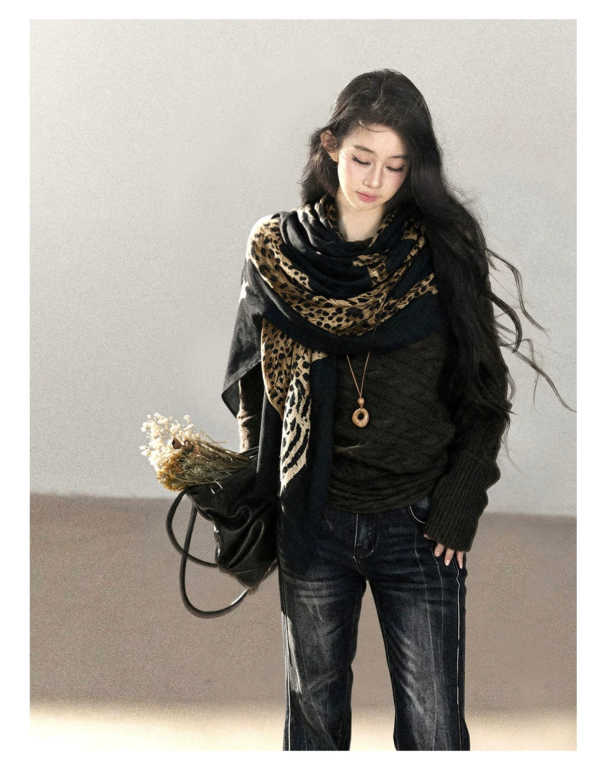 AOMALM - Korean-Style Leopard Print Shawl Scarf