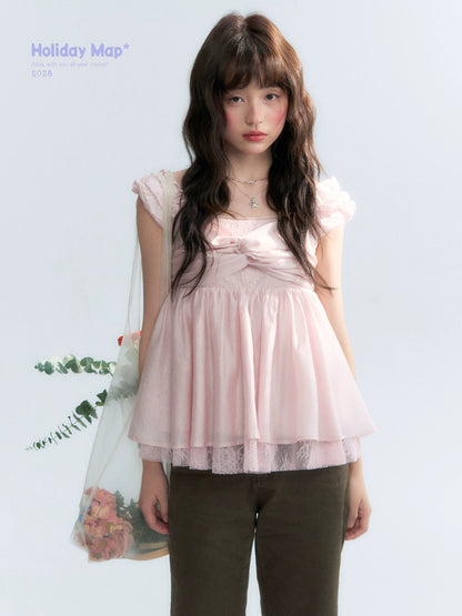"Summer Sweetheart" Cherry Blossom Pink Bow Cami Top