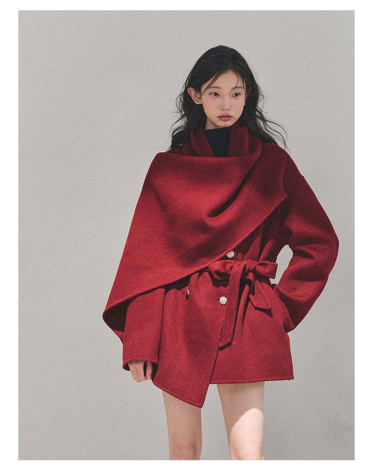 少也眼 “Winter Balcé Whisper” Wool Blend Overcoat - Red 7886436