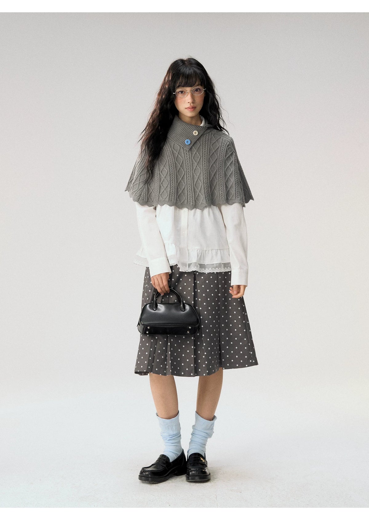 [CAN] "Witch's Wings" Gray Jacquard Knit Set (Cape Shawl / Cardigan)