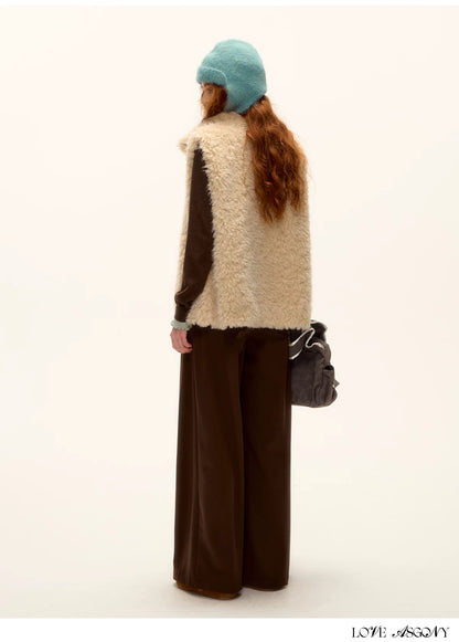 ASGONY - Reversible Plaid & Faux Fur Stand-Collar Vest